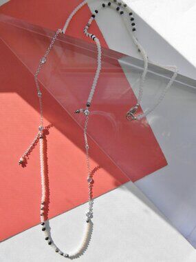 Crystal beads with freshwater pearl and sterling silver diamond by yard necklace